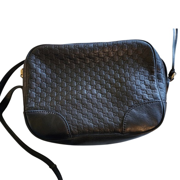 Gucci Black Micro GG Bee Bag Leather Crossbody 449413 520981 - Picture 6 of 14